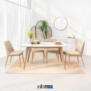 [EZO.0602164] Informa Harvey Nakas - Krem Beige/Cokelat Walnut Bedside Table Meja Nightstand Meja Samping Tempat Tidur Furnitur Kamar