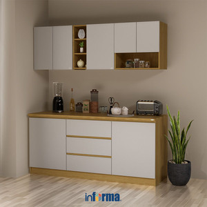 [EZO.0601703] Informa 1.8 Mtr Ivy Ii Kitchen Set - Putih / Cokelat Oak