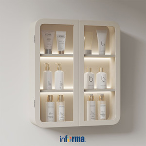 [EZO.0602058] Informa Leisha Kabinet Kamar Mandi Led Dengan 2 Pintu Kaca - Putih Organizer Serbaguna Bathroom Cabinet Aksesoris Kamar Mandi Kompartemen Penyimpanan Alat Mandi