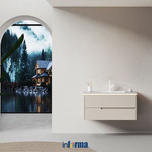 [EZO.0605410] Informa Leisha Kabinet Kamar Mandi Led Dengan Laci Penyimpanan - Krem Beige Organizer Serbaguna Bathroom Cabinet Aksesoris Kamar Mandi Kompartemen Penyimpanan Alat Mandi