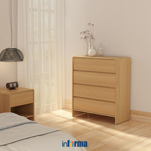 [EZO.0602053] Informa Raphael Laci Penyimpanan 4 Tingkat - Cokelat Oak Laci Kabinet Serbaguna Cabinet Penyimpanan Indoor Multifunctional Drawer Storage Furniture Rumah