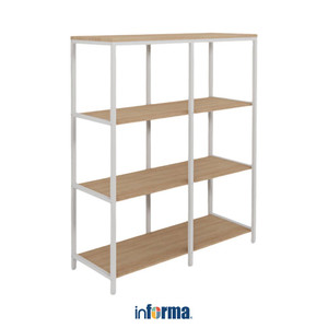 [EZO.0602205] Informa Ryan Rak Penyimpanan Metal - Putih/Cokelat Oak Organizer Serbaguna Tempat Simpan Barang Multifungsi Rak Storage Perlengkapan Rumah Tangga