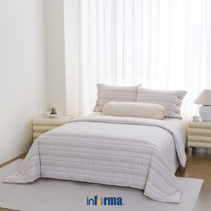 [EZO.0602012] Informa 160X200 cm Set 6 Pcs Seprai Queen Katun Yarn Dyed Aiko - Krem Sprei Seprai Aesthetic Seprei Sheet Set Bed Sheet Aksesoris Tempat Tidur Set Sarung Bantal Sarung Guling