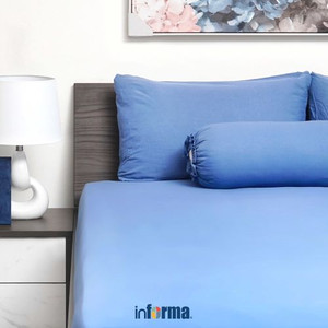 [EZO.0602015] Informa 160X200 cm Set 6 Pcs Seprai Queen Katun Yarn Dyed Anzu - Biru Sprei Seprai Aesthetic Seprei Sheet Set Bed Sheet Aksesoris Tempat Tidur Set Sarung Bantal Sarung Guling