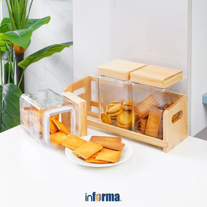 [EZO.0602166] Informa 700 ml Set 3 Pcs Stoples Kaca Crown - Gold Jar Tempat Simpan Snack Dan Permen Setoples Toples Beling Serbaguna Perlengkapan Dapur Wadah Makanan