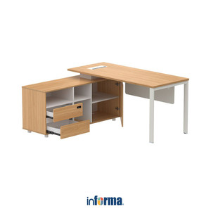 [EZO.0602414] Informa Sieben 160 cm Meja Kantor Left - Cokelat Office Desk Letter L Meja Kerja Sudut Kiri Furnitur Kantor