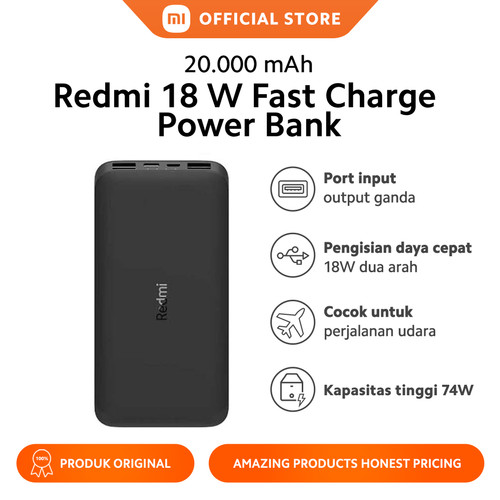 [EZO.3200159] Xiaomi Official Redmi Powerbank 18W Fast Charge 20.000mAh 2 Port