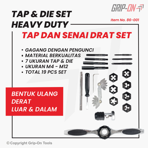 [EZM.8500046] GRIP-ON TAP & DIE SET HEAVY DUTY / TAP DAN SENAI DRAT SET