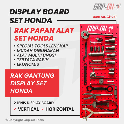 [EZM.8500048] PAKET TOOL SET HONDA BASIC REPAIR TOOLS SET + DISPLAY BOARD GRIP-ON