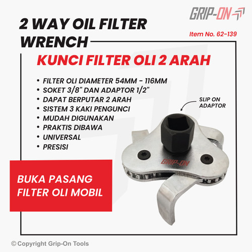 [EZM.8500272] GRIP-ON OIL FILTER WRENCH 2-WAY KUNCI OLI FILTER 2 ARAH KAKI 3 GRIP ON