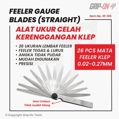 [EZM.8500173] GRIP-ON ALAT UKUR CELAH FEELER FULLER GAUGE 26 BLADES 0.02 - 0.27 MM