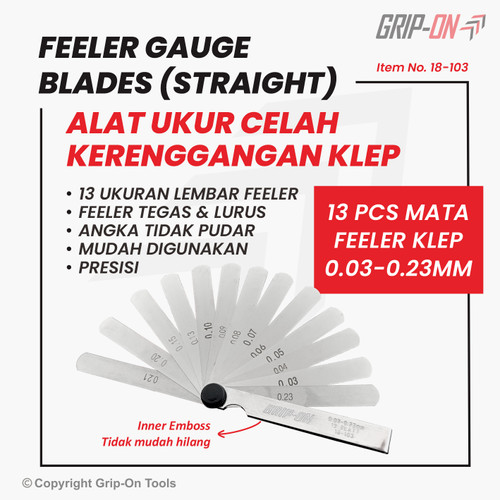 [EZM.8500175] GRIP-ON ALAT UKUR CELAH FEELER FULLER GAUGE 13 BLADES 0.03 - 0.23 MM