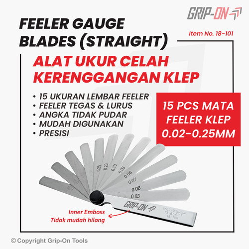 [EZM.8500177] GRIP-ON ALAT UKUR CELAH FEELER FULLER GAUGE 15 BLADES 0.02 - 0.25 MM