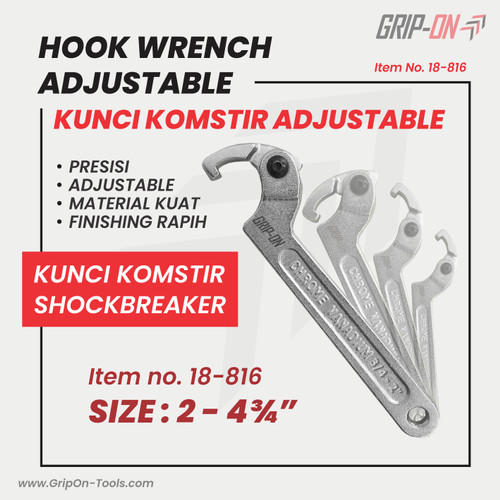 [EZM.8500303] GRIP-ON HOOK WRENCH ADJUSTABLE KUNCI KOMSTIR FLEXIBLE 2 - 4 3/4 IN