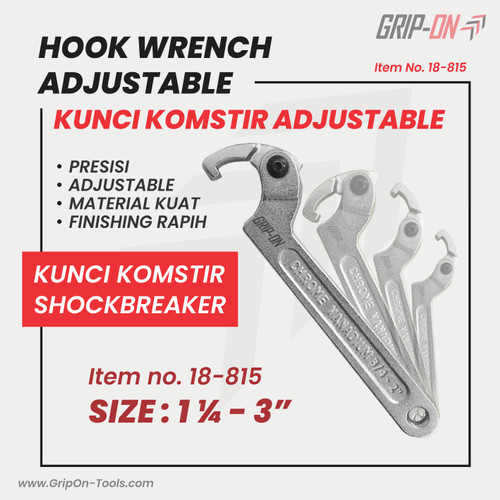 [EZM.8500235] GRIP-ON HOOK WRENCH ADJUSTABLE KUNCI KOMSTIR FLEXIBLE 1 1/4 - 3 IN