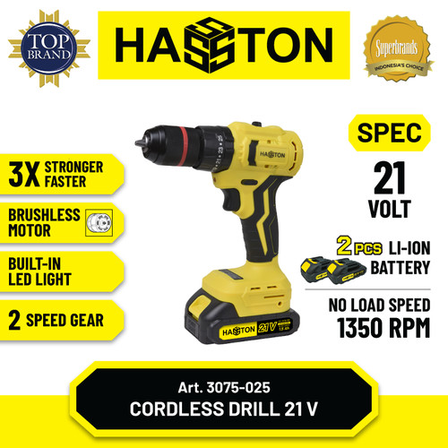 [EZM.1190038] Hasston Mesin Bor Set Tanpa Kabel / Cordless Impact Drill (3075-025)
