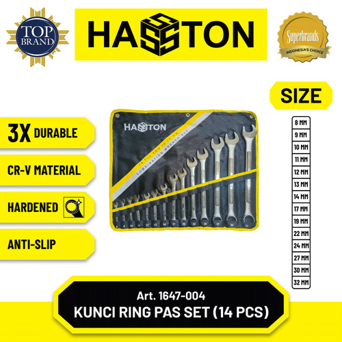 [EZM.1190051] Hasston Kunci Ring Pas Chrome Mdl.Tulang 14 pcs (8-32mm) (1647-004)