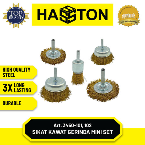 [EZM.1190678] Hasston Sikat Baja Gerinda Set 5Pcs / Sikat Kawat (3450-102)