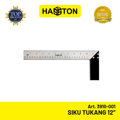 [EZM.1190708] Hasston Siku Tukang 12'' Stainless Steel / Penggaris Siku (3910-001)