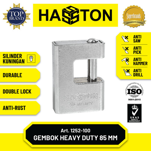 [EZM.1190202] Hasston Gembok Chrome 80mm / G.Balok / Padlock Heavy Duty (1252-100)