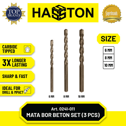 [EZM.1190221] Hasston Mata Bor Beton 3 Pcs / Carbide Tipped Masonry Drill (0241-011)