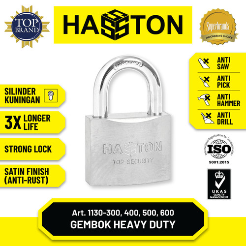 [EZM.1190260] Hasston Gembok Satin 40mm Kunci (+) / Padlock Heavy Duty (1130-400)
