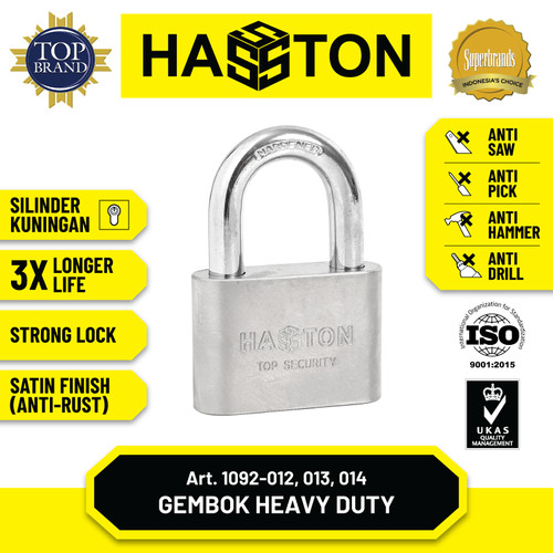 [EZM.1190312] Hasston Gembok Safety Leher Pendek Satin / Heavy Duty Padlock (1092)