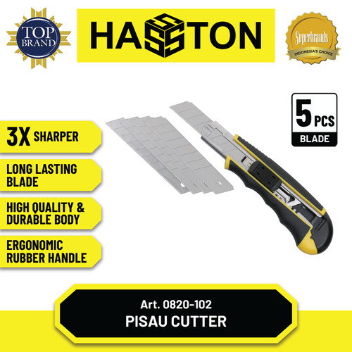 [EZM.1190313] Hasston Pisau Cutter Handle Plastik 18mm+5 Pcs Blade (0820-102)