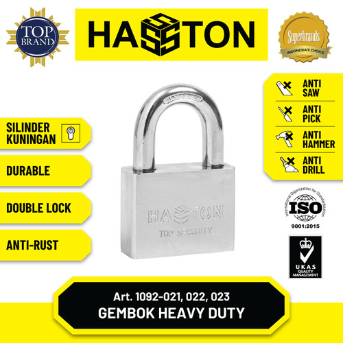 [EZM.1190338] Hasston Gembok Chrome 50mm / Gembok Rumah / Safety Padlock (1092-022)