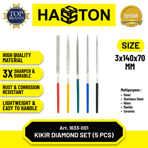 [EZM.1190392] Hasston Kikir Emas Diamond File Set 5 Pcs / Kikir Permata (1633-001)