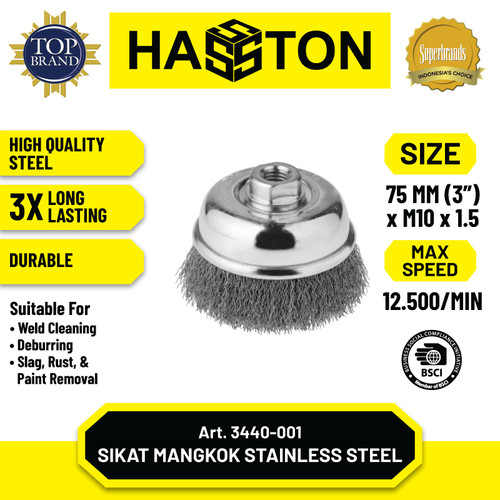 [EZM.1191071] Hasston Sikat Kawat Mangkok Gerinda 3" / Cup Brush (3440-001)