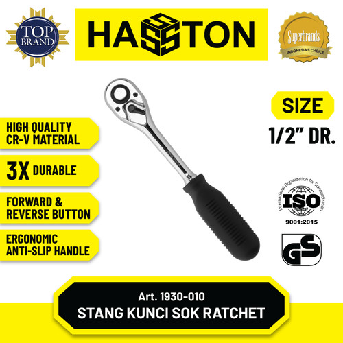 [EZM.1190479] Hasston Stang Kunci Sok CRV 1/2" / Rachet Handle (1930-010)