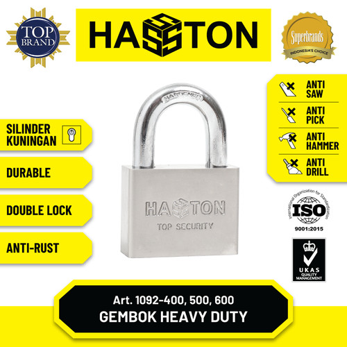 [EZM.1190505] Hasston Gembok Pagar Satin 50mm / Safety Padlock (1092-500)