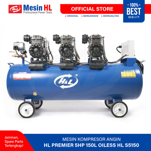[EZM.8600117] HL Mesin Kompressor Angin/ Compressor Premier 5HP 150L Oiless HL-S5150