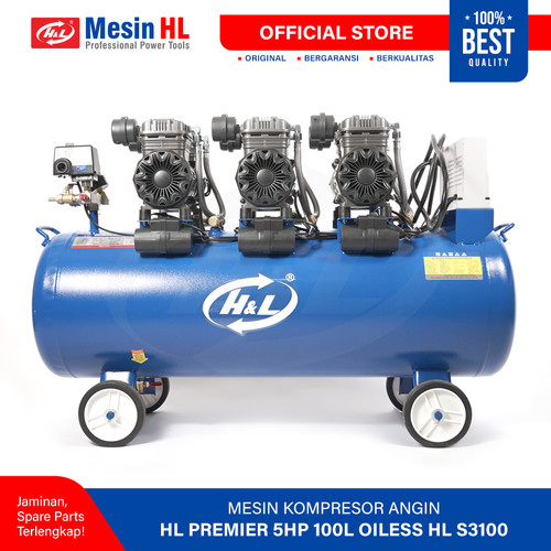 [EZM.8600118] HL Mesin Kompressor Angin/ Compressor Premier 5HP 100L Oiless HL-S5100