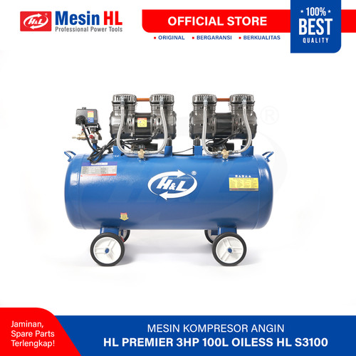 [EZM.8600119] HL Mesin Kompressor Angin/ Compressor Premier 3HP 100L Oiless HL-S3100