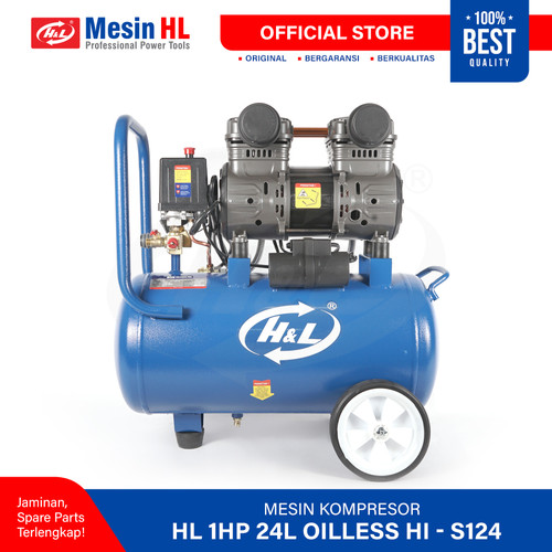 [EZM.8600146] HL Mesin Kompressor Angin / Compressor HL 1HP 24L Oilless HI-S124