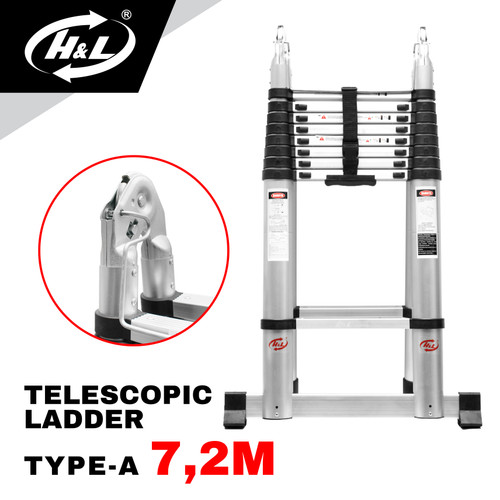[EZM.8600612] HL Tangga Lipat Aluminium Teleskopik Tipe A 7.2M Double