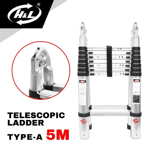 [EZM.8600936] HL Tangga Lipat Aluminium Teleskopik Tipe A 5 M Double