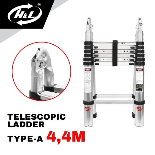 [EZM.8600937] HL Tangga Lipat Aluminium Teleskopik Tipe A 4.4 M Double