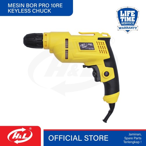 [EZM.8601006] Mesin Bor Tangan H&L / Electric Drill Pro 10RE (Keyless Chuck)
