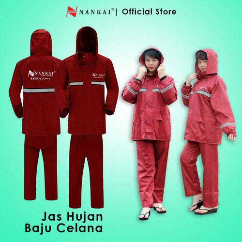 [EZM.8701242] Jas Hujan Baju Celana Merah / Maroon M Nankai