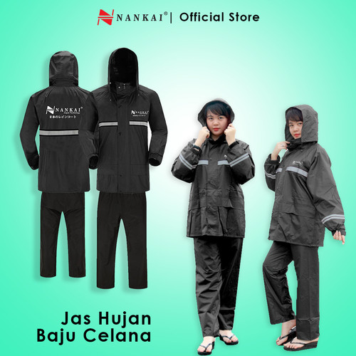 [EZM.8701244] Jas Hujan Baju Celana Hitam / Black M Nankai