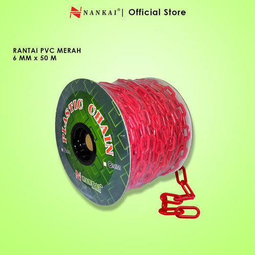 [EZM.8700232] Rantai Plastik Meteran 6mm x 50m Merah Nankai