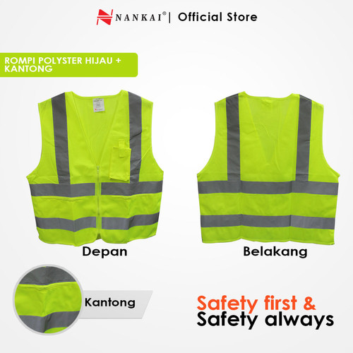 [EZM.8700621] Rompi Safety Proyek / Pengaman Polyster Kantong Hijau Nankai