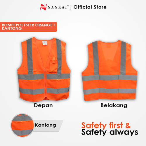 [EZM.8700622] Rompi Safety Proyek / Pengaman Polyster Kantong Orange Nankai