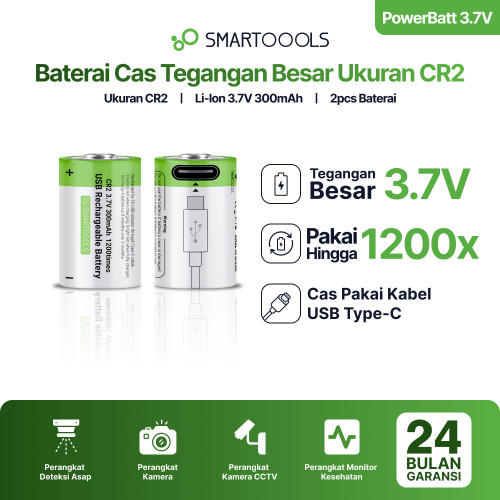 Baterai Cas Isi Ulang 2pcs Smartoools Powerbatt CR2 3.7V Type-C USB