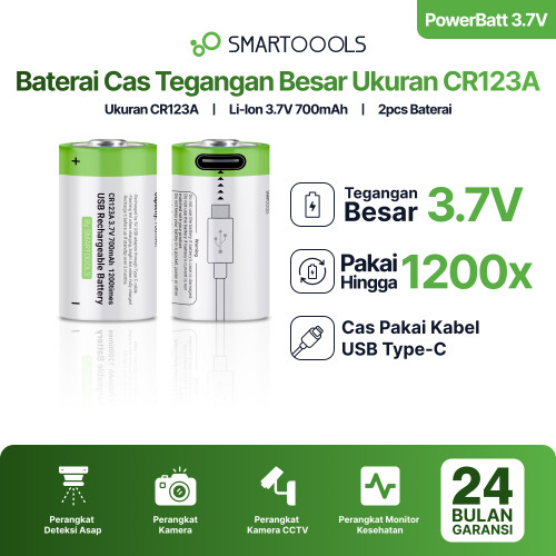 Baterai Cas Isi Ulang 2pcs Smartoools Powerbatt CR123A 3.7V Type-C USB