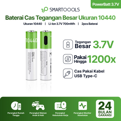 Baterai Cas Isi Ulang 2pcs Smartoools Powerbatt 10440 3.7V Type-C USB