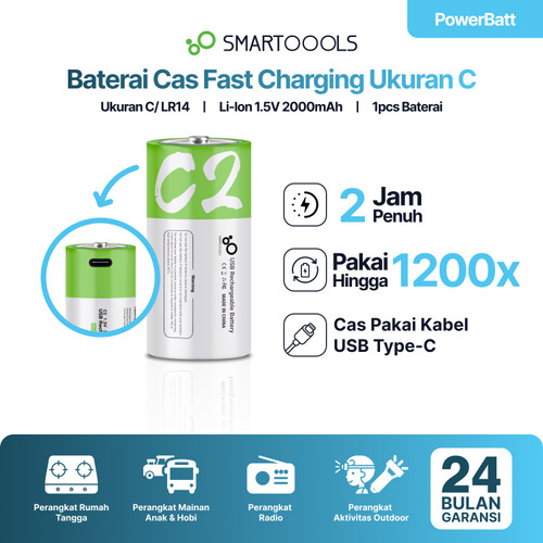 Baterai Cas Isi Ulang Smartoools PowerBatt C Type-C USB Lithium Ion